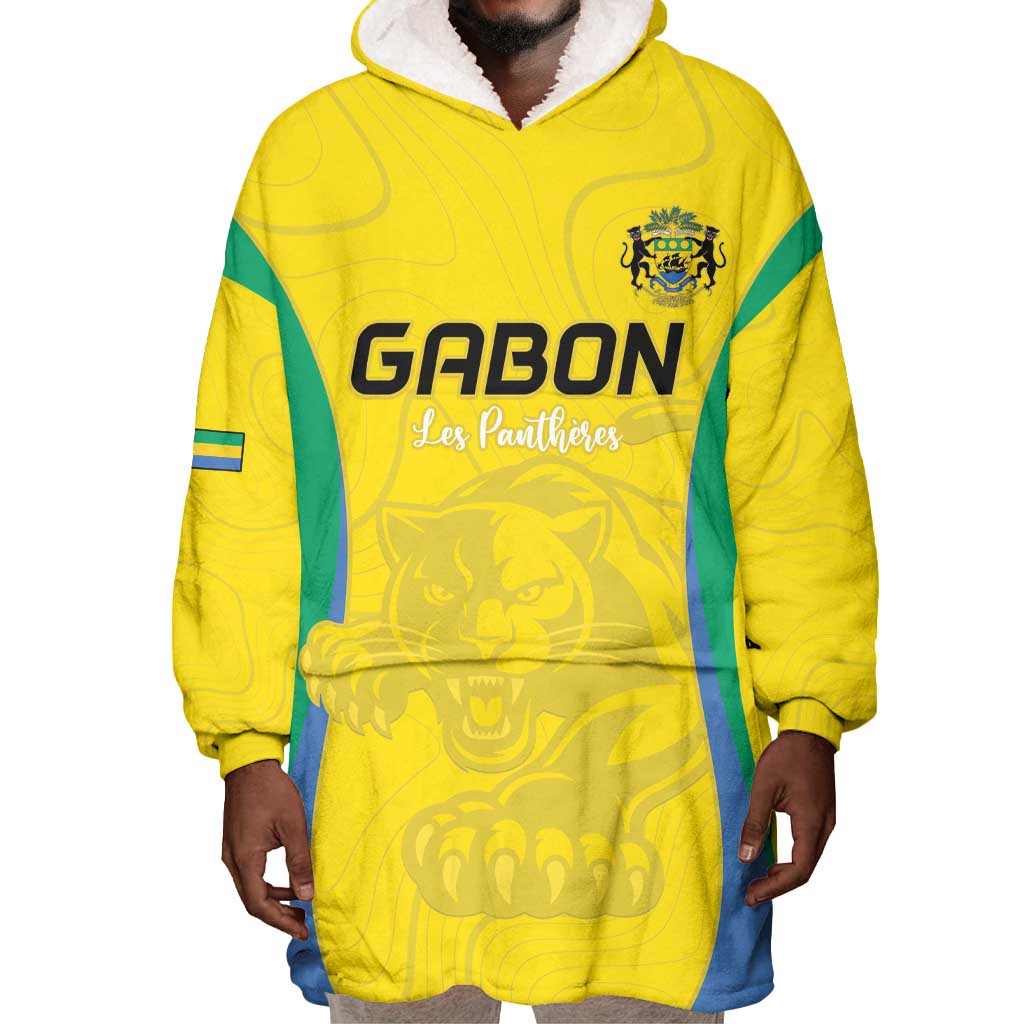Custom Gabon Football Wearable Blanket Hoodie Go Champions Les Pantheres - Wonder Print Shop