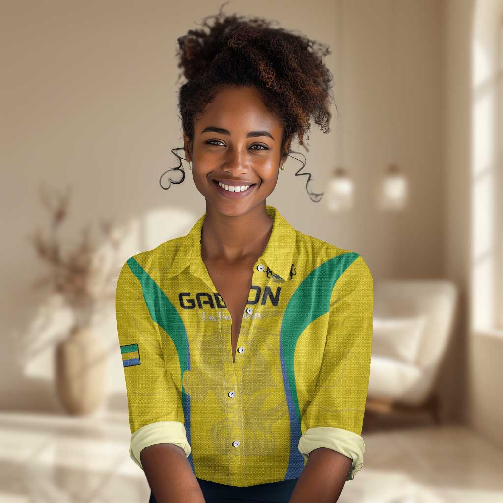 Custom Gabon Football Women Casual Shirt Go Champions Les Pantheres - Wonder Print Shop