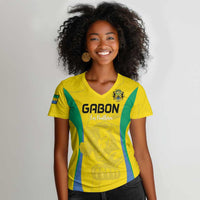 Custom Gabon Football Women V-Neck T-Shirt Go Champions Les Pantheres - Wonder Print Shop