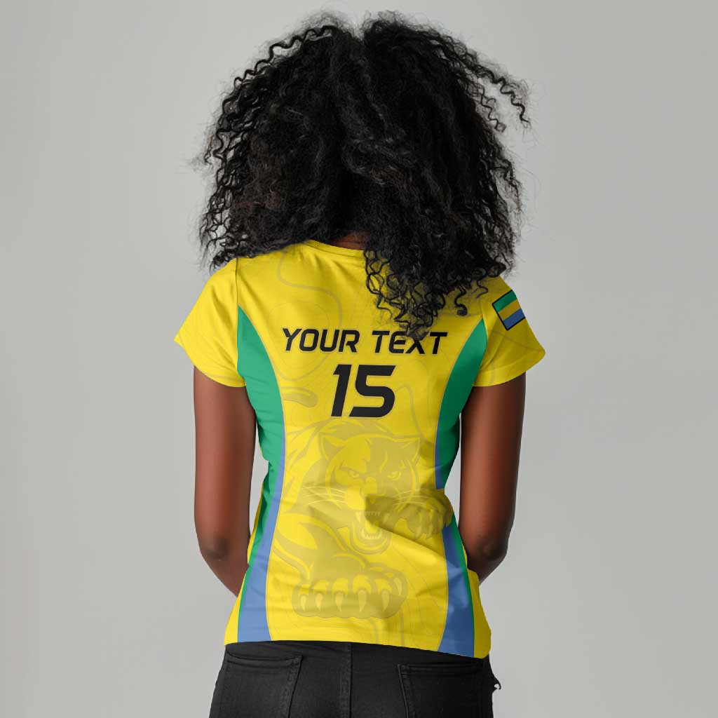 Custom Gabon Football Women V-Neck T-Shirt Go Champions Les Pantheres - Wonder Print Shop