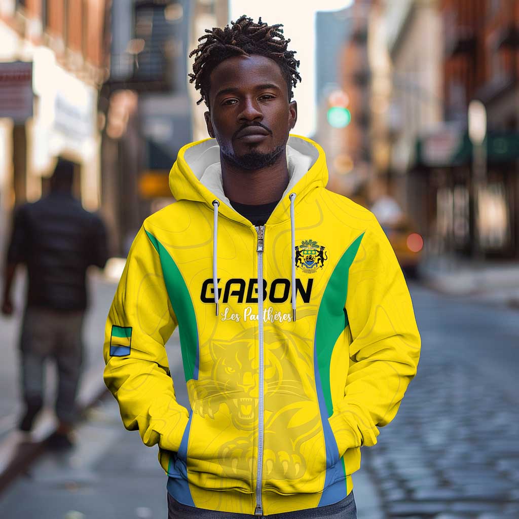 Custom Gabon Football Zip Hoodie Go Champions Les Pantheres - Wonder Print Shop