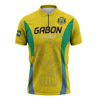 Custom Gabon Football Zipper Polo Shirt Go Champions Les Pantheres - Wonder Print Shop