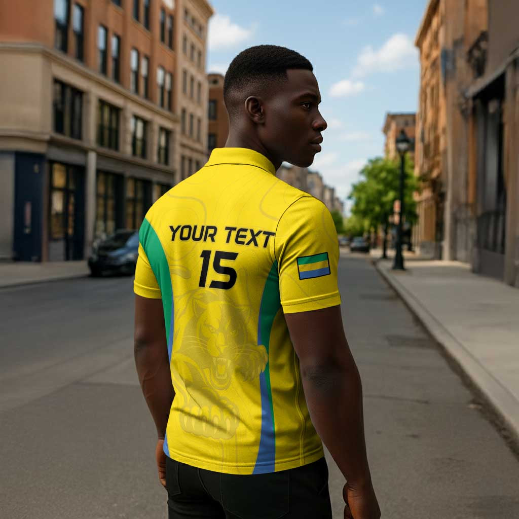 Custom Gabon Football Zipper Polo Shirt Go Champions Les Pantheres - Wonder Print Shop