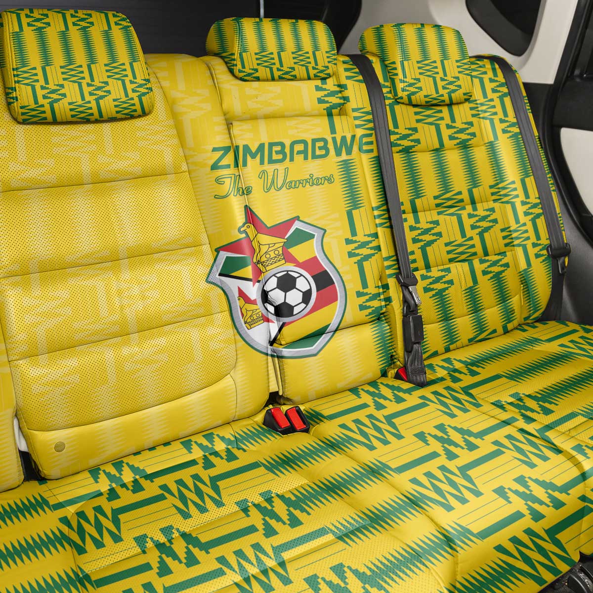 Zimbabwe Football Back Car Seat Cover Come On Warriors - Kente Pattern - Wonder Print Shop