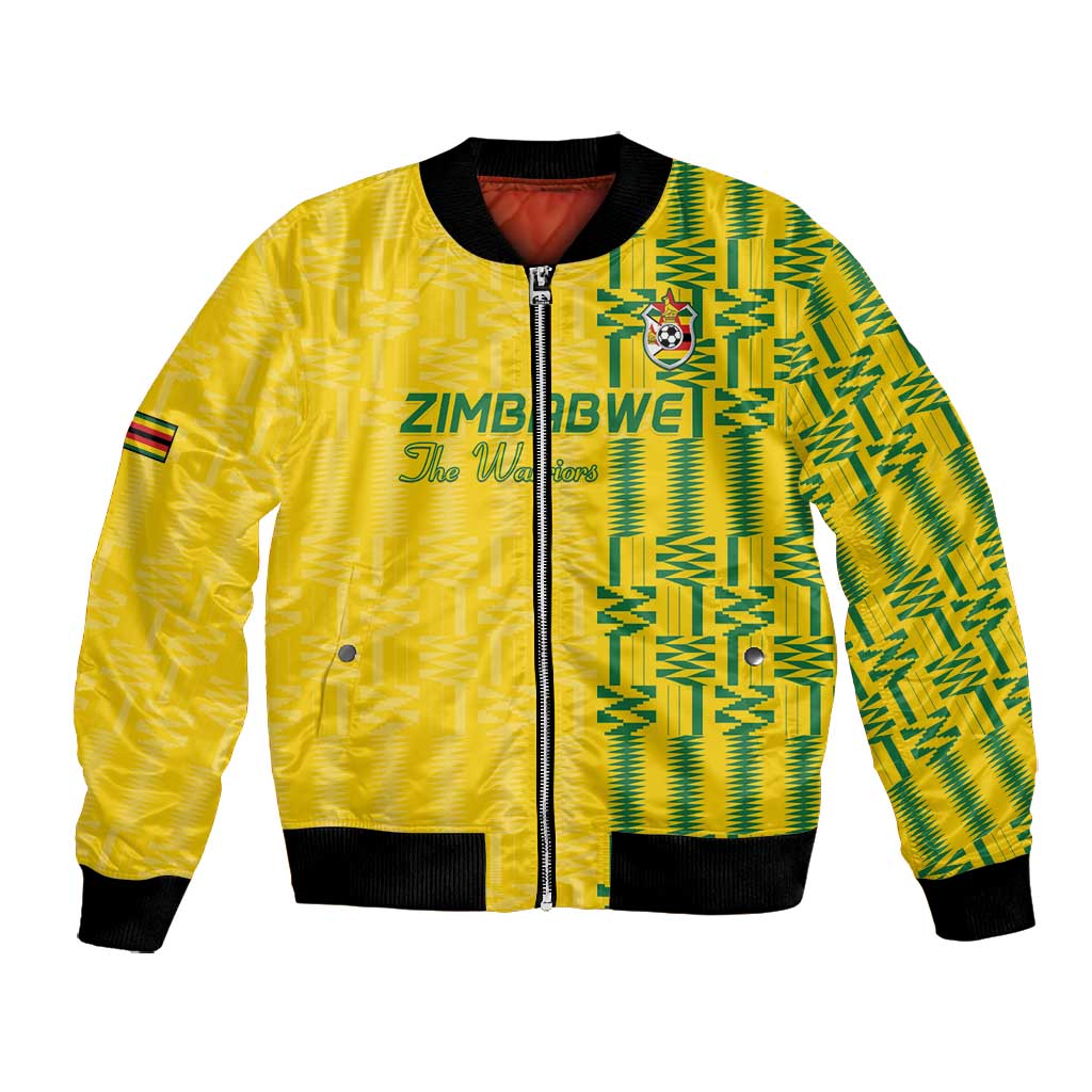 Custom Zimbabwe Football Bomber Jacket Come On Warriors - Kente Pattern - Wonder Print Shop