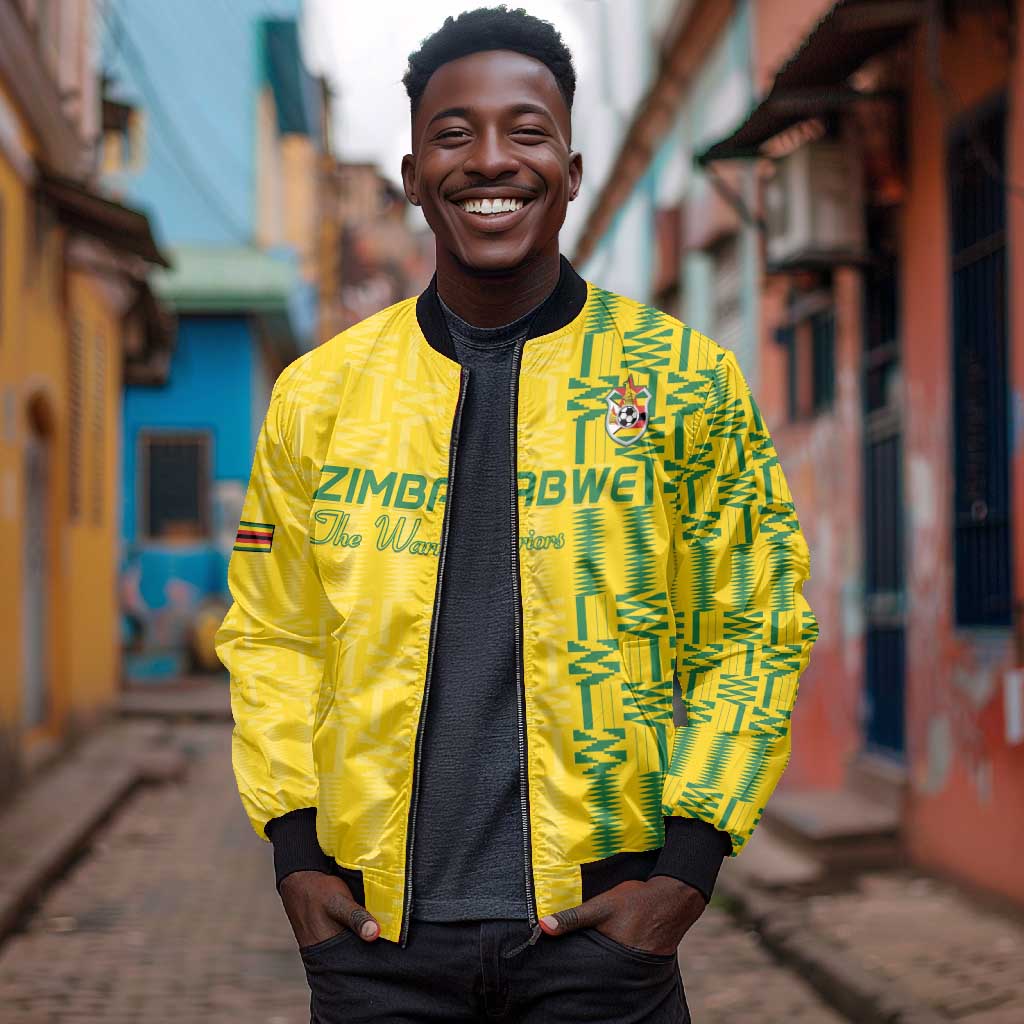 Custom Zimbabwe Football Bomber Jacket Come On Warriors - Kente Pattern - Wonder Print Shop