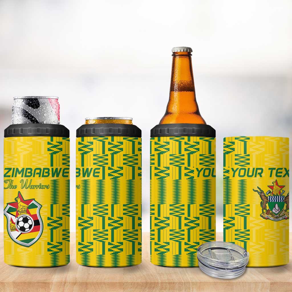 Custom Zimbabwe Football 4 in 1 Can Cooler Tumbler Come On Warriors - Kente Pattern - Wonder Print Shop
