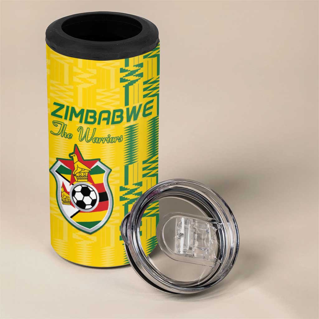Custom Zimbabwe Football 4 in 1 Can Cooler Tumbler Come On Warriors - Kente Pattern - Wonder Print Shop