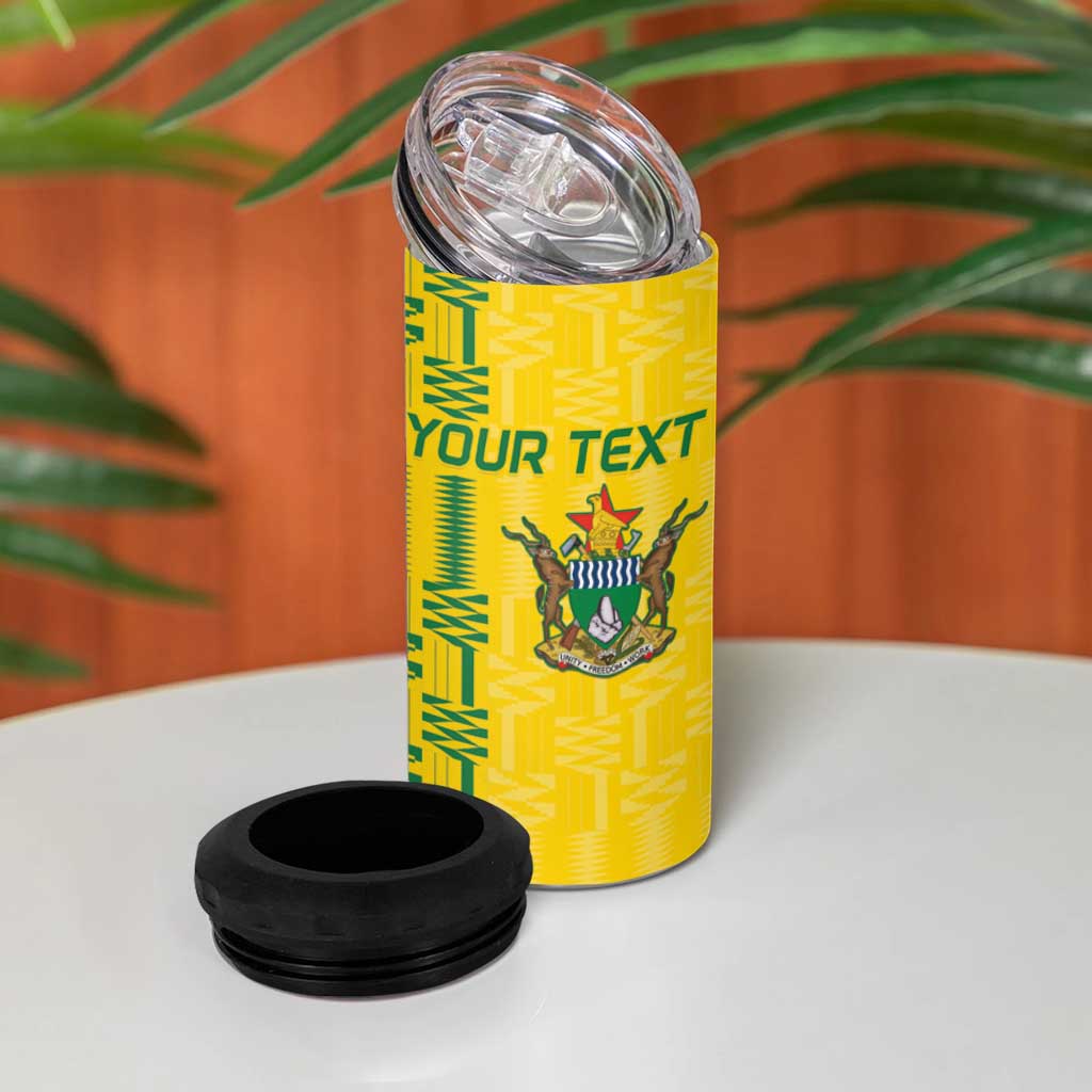 Custom Zimbabwe Football 4 in 1 Can Cooler Tumbler Come On Warriors - Kente Pattern - Wonder Print Shop