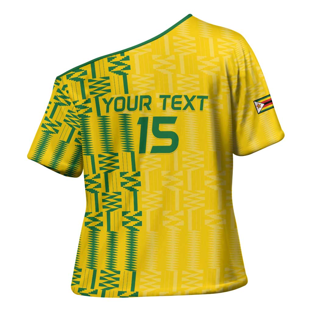 Custom Zimbabwe Football Cross Shoulder Shirt Come On Warriors - Kente Pattern - Wonder Print Shop