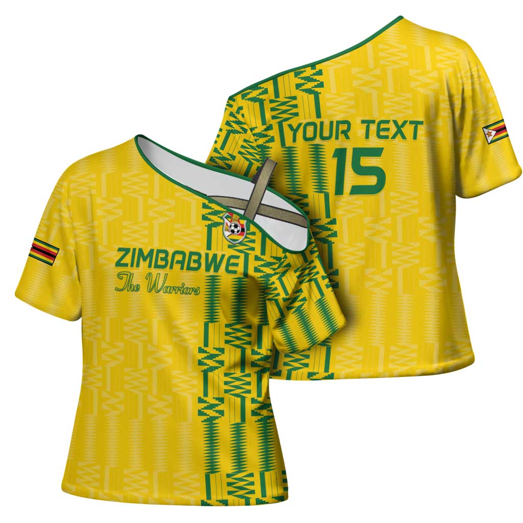 Custom Zimbabwe Football Cross Shoulder Shirt Come On Warriors - Kente Pattern - Wonder Print Shop
