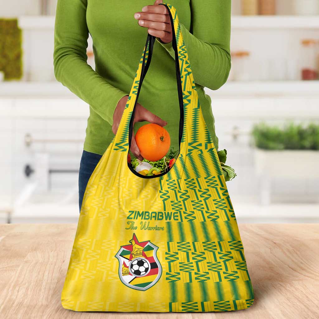 Zimbabwe Football Grocery Bag Come On Warriors - Kente Pattern - Wonder Print Shop