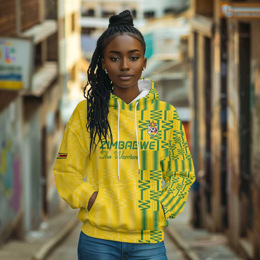 Custom Zimbabwe Football Hoodie Come On Warriors - Kente Pattern - Wonder Print Shop