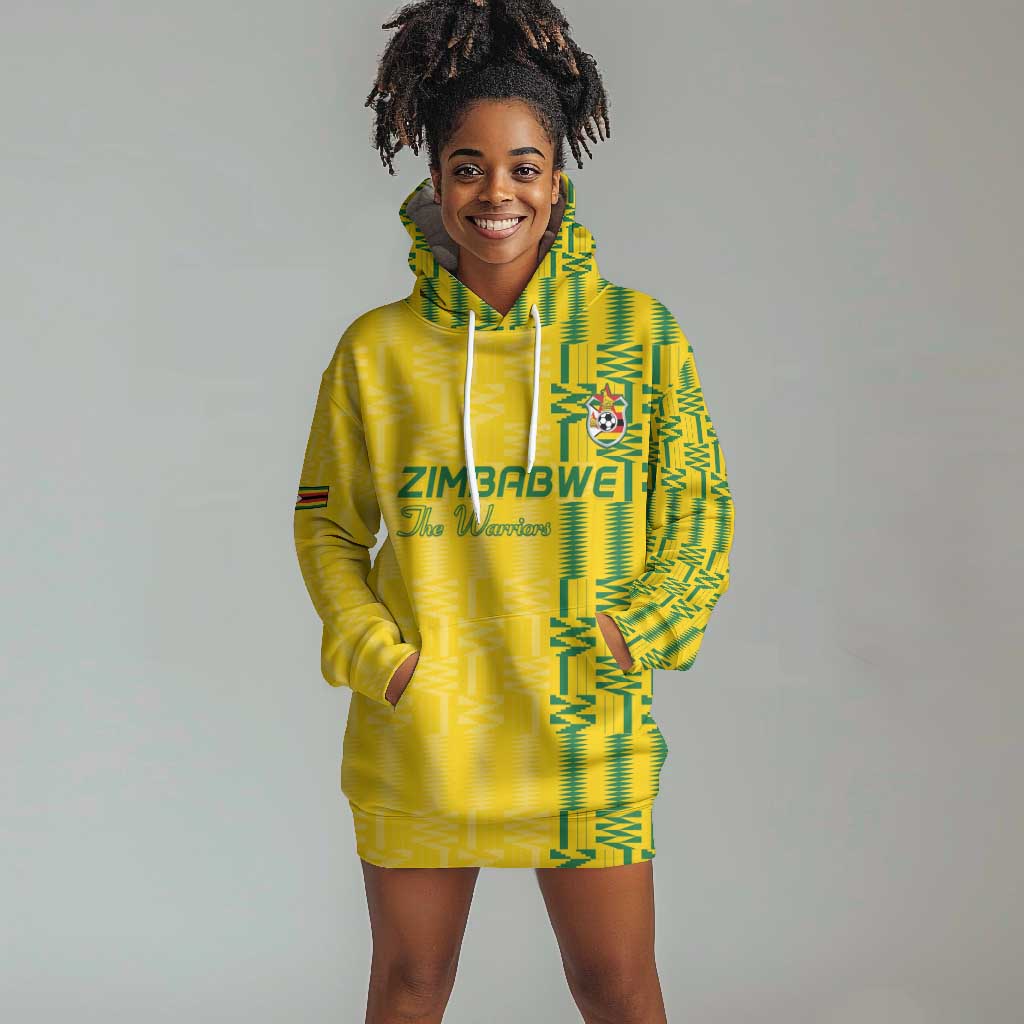 Custom Zimbabwe Football Hoodie Dress Come On Warriors - Kente Pattern - Wonder Print Shop