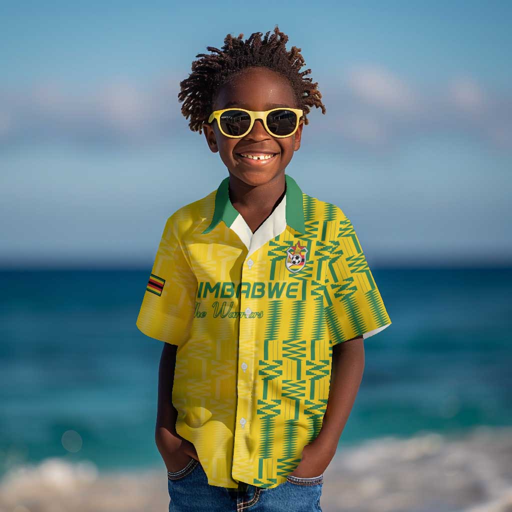 Custom Zimbabwe Football Kid Hawaiian Shirt Come On Warriors - Kente Pattern - Wonder Print Shop