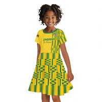 Custom Zimbabwe Football Kid Short Sleeve Dress Come On Warriors - Kente Pattern - Wonder Print Shop