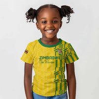 Custom Zimbabwe Football Kid T shirt Come On Warriors - Kente Pattern - Wonder Print Shop