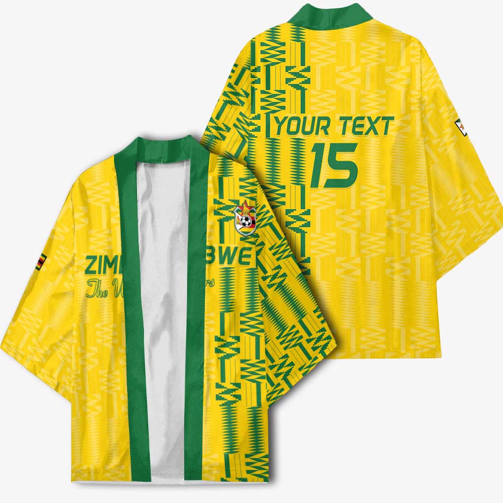 Custom Zimbabwe Football Kimono Come On Warriors - Kente Pattern - Wonder Print Shop