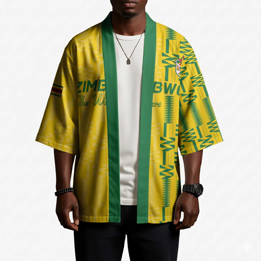 Custom Zimbabwe Football Kimono Come On Warriors - Kente Pattern - Wonder Print Shop