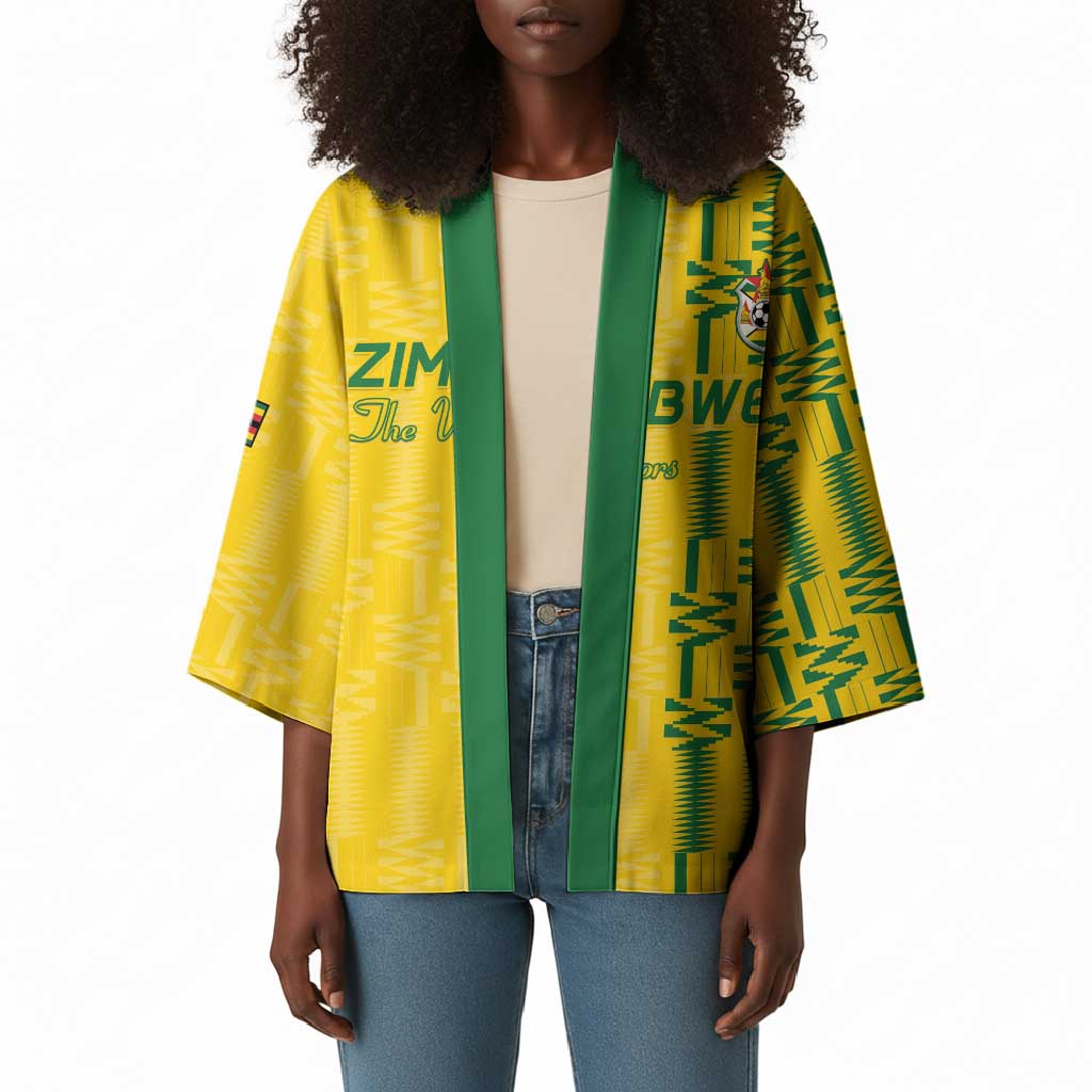 Custom Zimbabwe Football Kimono Come On Warriors - Kente Pattern - Wonder Print Shop