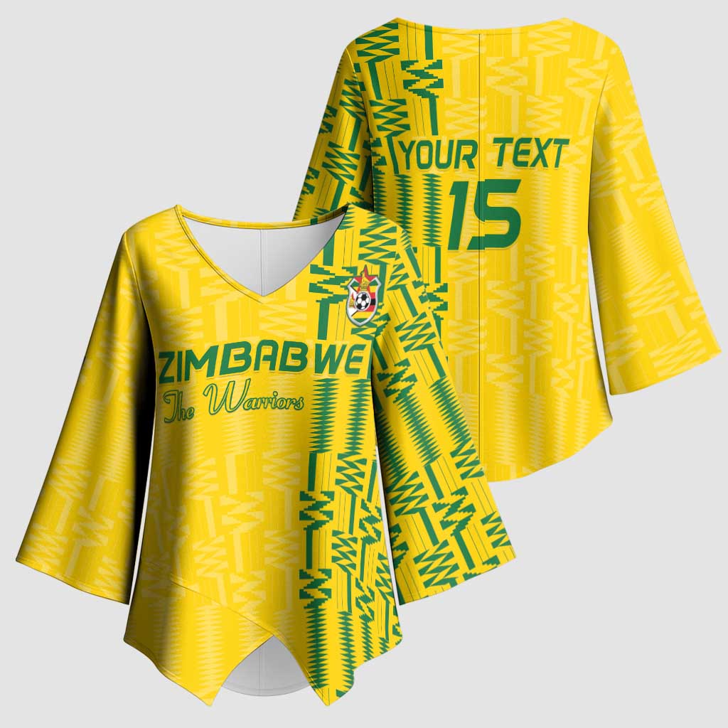 Custom Zimbabwe Football Kimono Sleeve Blouse Come On Warriors - Kente Pattern - Wonder Print Shop