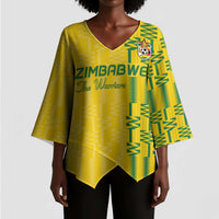Custom Zimbabwe Football Kimono Sleeve Blouse Come On Warriors - Kente Pattern - Wonder Print Shop