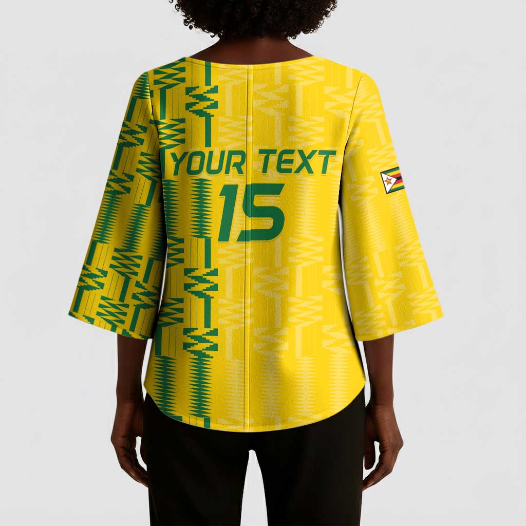 Custom Zimbabwe Football Kimono Sleeve Blouse Come On Warriors - Kente Pattern - Wonder Print Shop