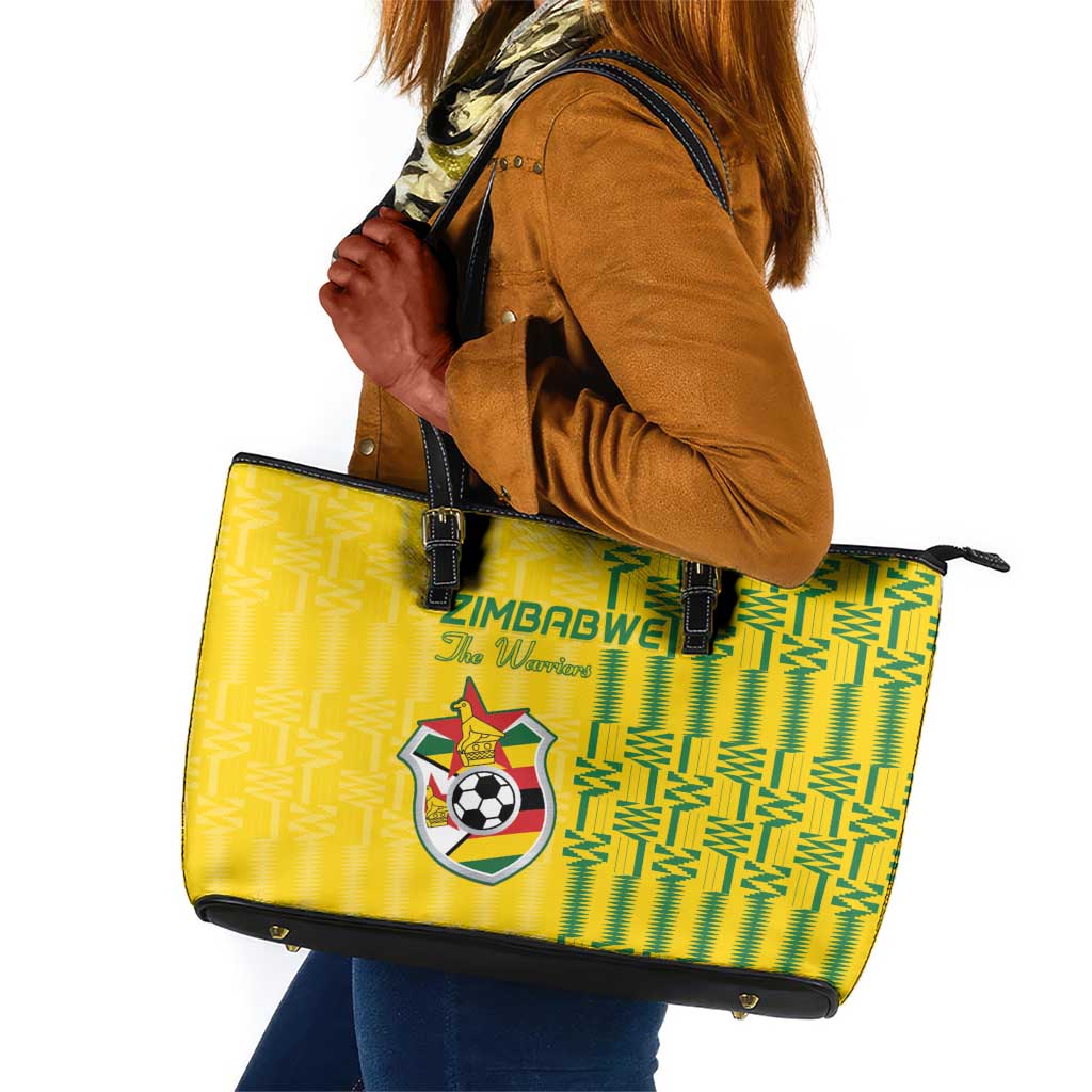Zimbabwe Football Leather Tote Bag Come On Warriors - Kente Pattern - Wonder Print Shop