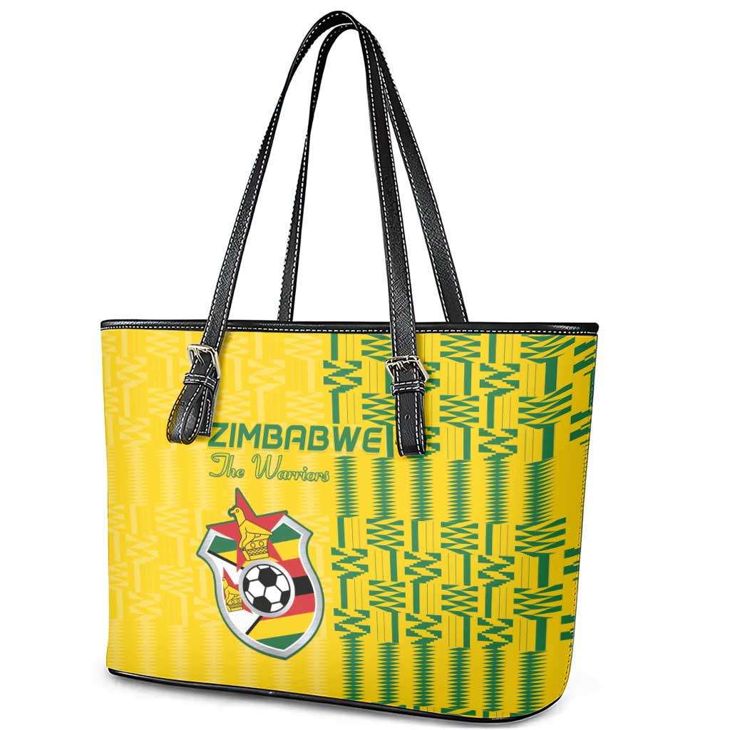 Zimbabwe Football Leather Tote Bag Come On Warriors - Kente Pattern - Wonder Print Shop