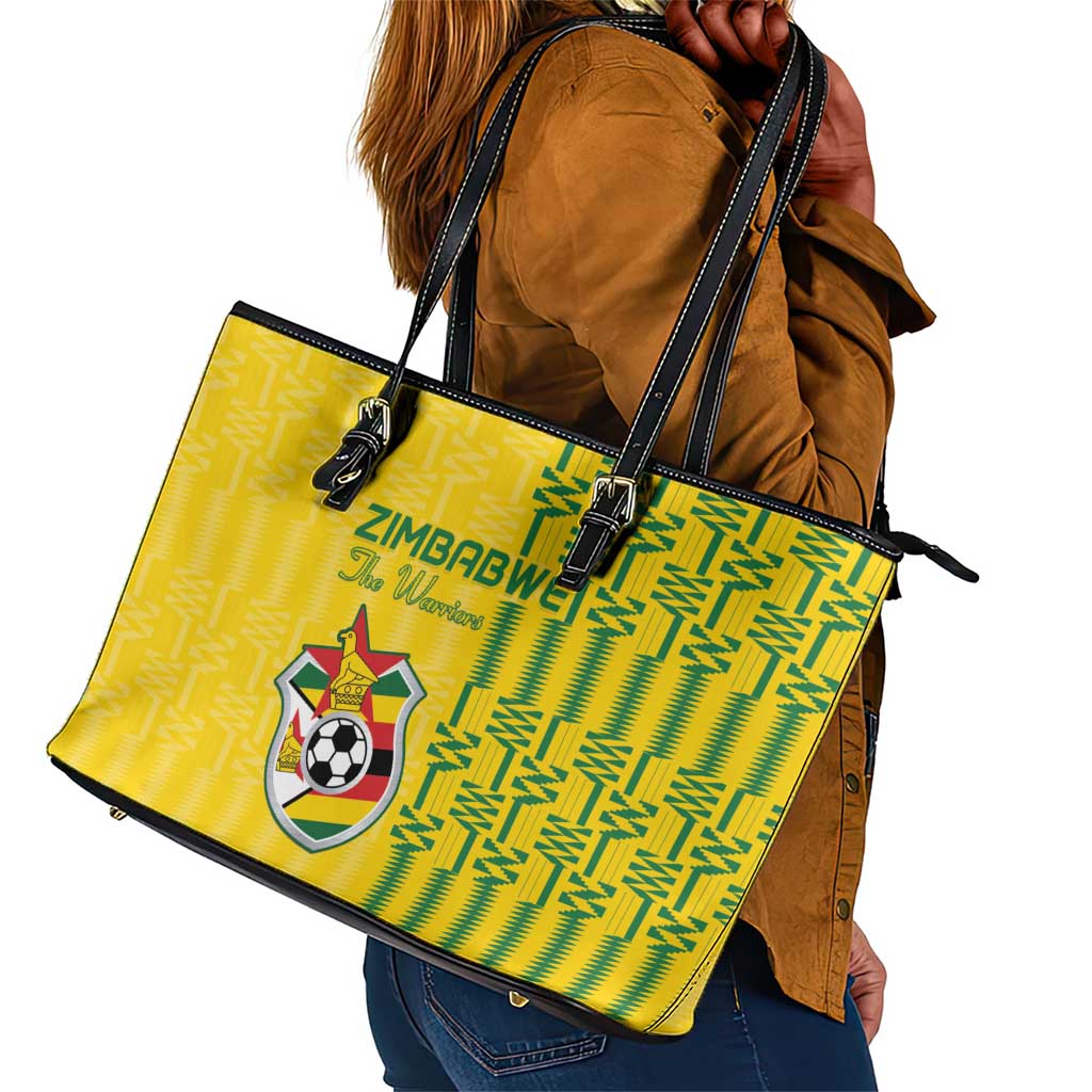 Zimbabwe Football Leather Tote Bag Come On Warriors - Kente Pattern - Wonder Print Shop