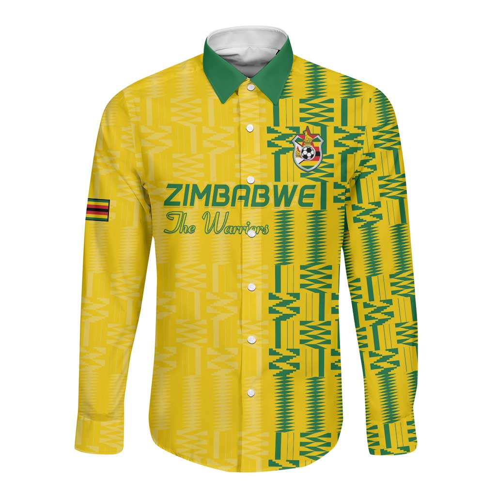 Custom Zimbabwe Football Long Sleeve Button Shirt Come On Warriors - Kente Pattern - Wonder Print Shop