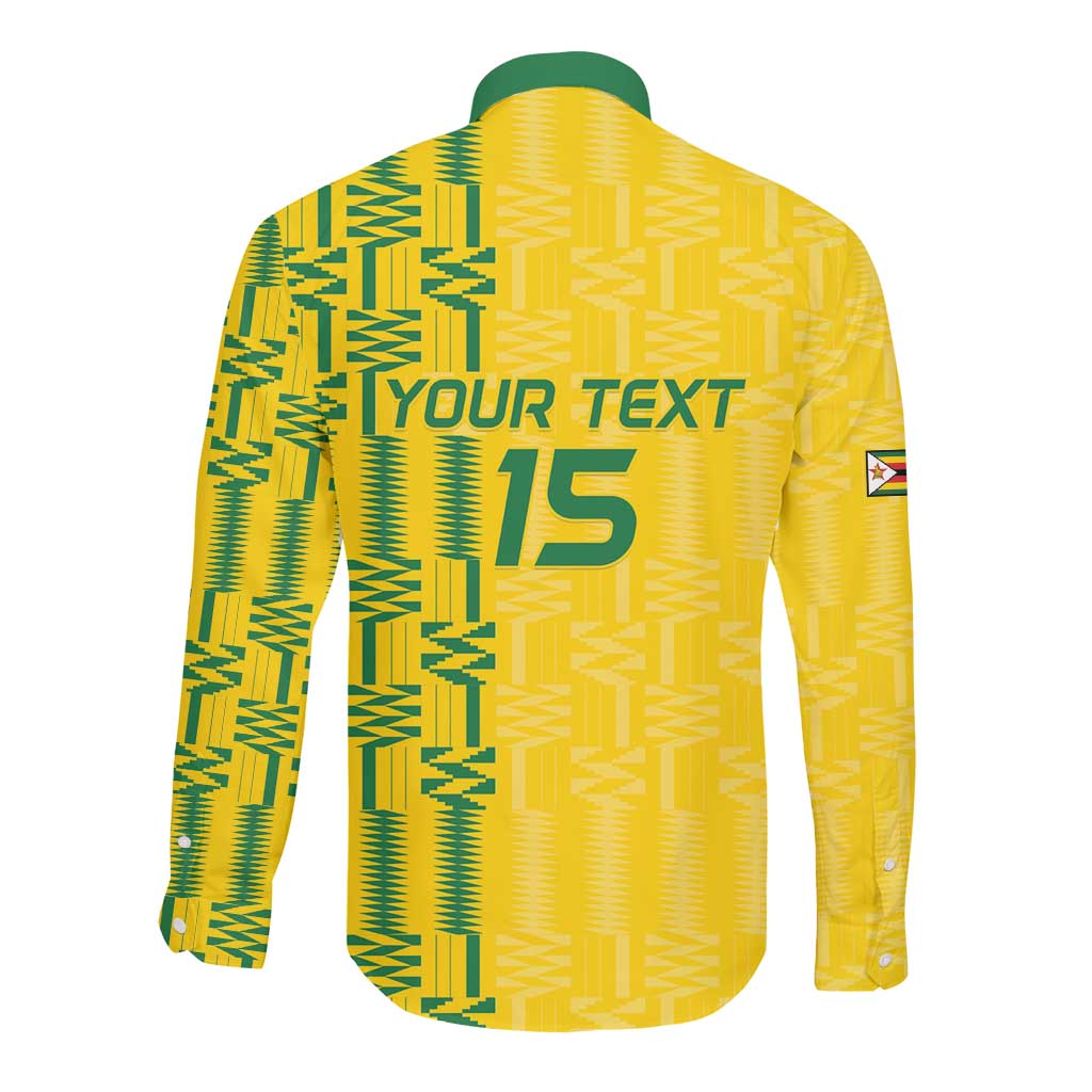 Custom Zimbabwe Football Long Sleeve Button Shirt Come On Warriors - Kente Pattern - Wonder Print Shop