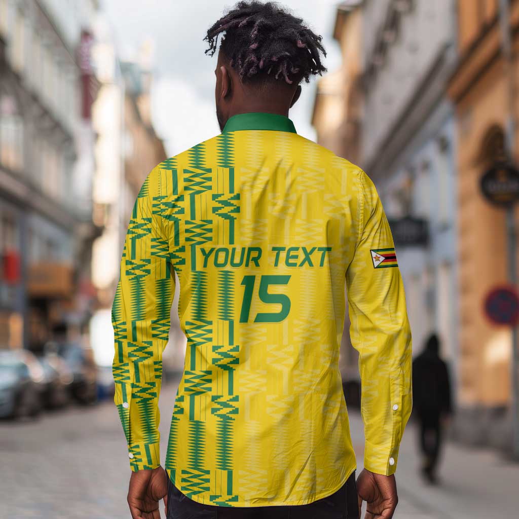 Custom Zimbabwe Football Long Sleeve Button Shirt Come On Warriors - Kente Pattern - Wonder Print Shop