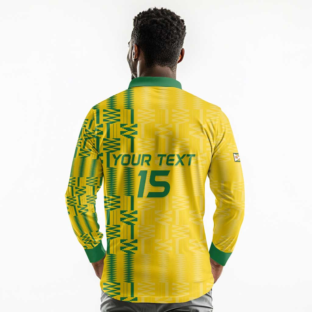 Custom Zimbabwe Football Long Sleeve Polo Shirt Come On Warriors - Kente Pattern - Wonder Print Shop