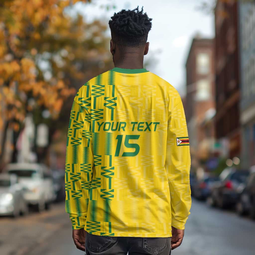 Custom Zimbabwe Football Long Sleeve Shirt Come On Warriors - Kente Pattern - Wonder Print Shop