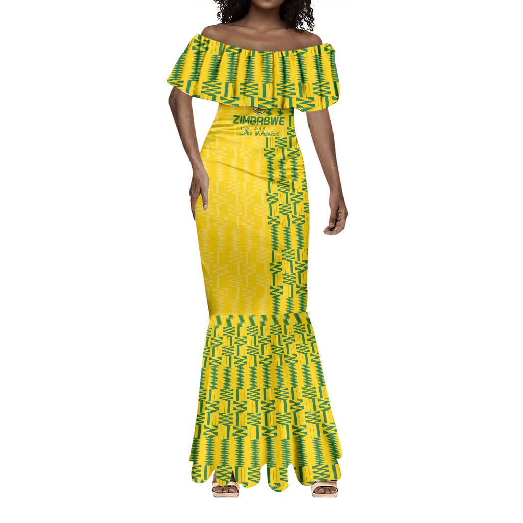 Custom Zimbabwe Football Mermaid Dress Come On Warriors - Kente Pattern - Wonder Print Shop