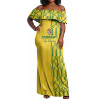 Custom Zimbabwe Football Off Shoulder Maxi Dress Come On Warriors - Kente Pattern - Wonder Print Shop
