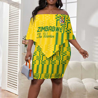 Custom Zimbabwe Football Off Shoulder Short Dress Come On Warriors - Kente Pattern - Wonder Print Shop
