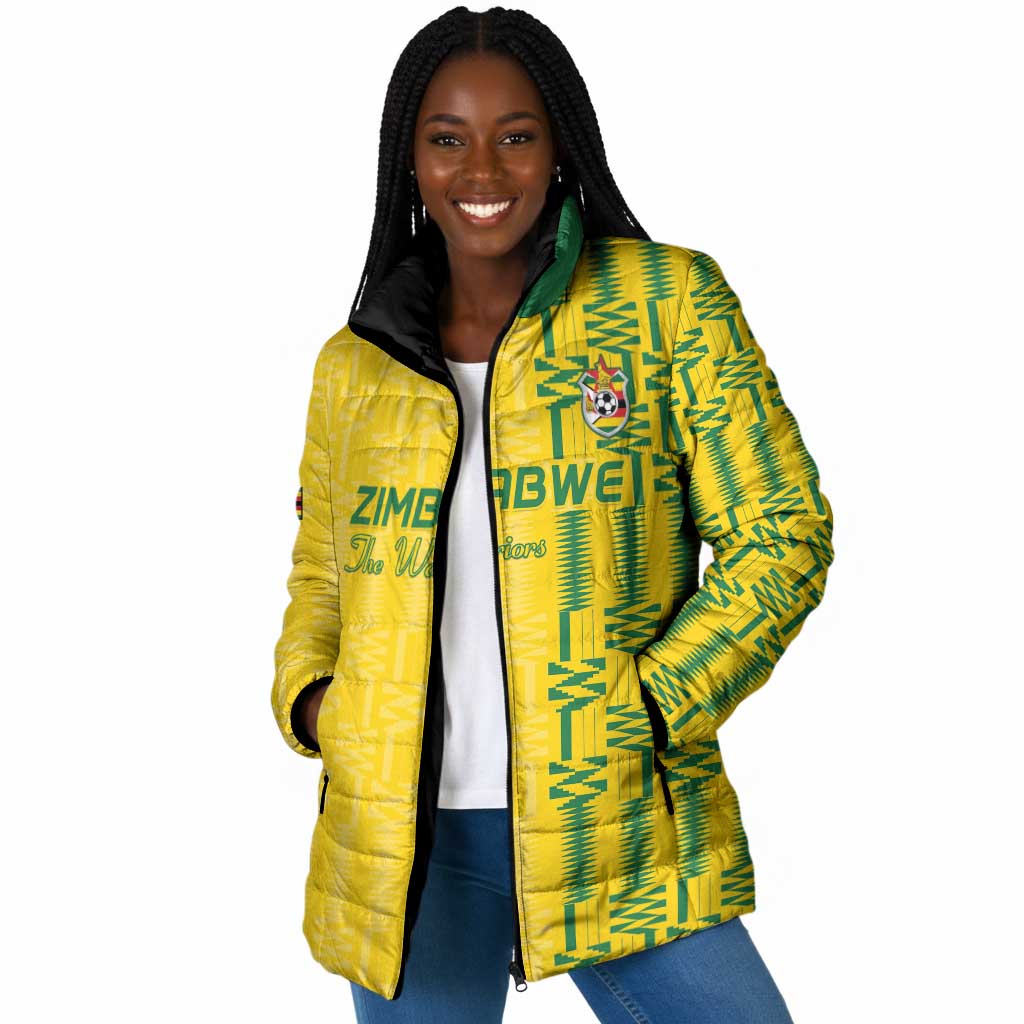 Custom Zimbabwe Football Padded Jacket Come On Warriors - Kente Pattern - Wonder Print Shop