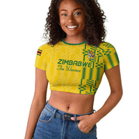 Custom Zimbabwe Football Raglan Cropped T shirt Come On Warriors - Kente Pattern - Wonder Print Shop