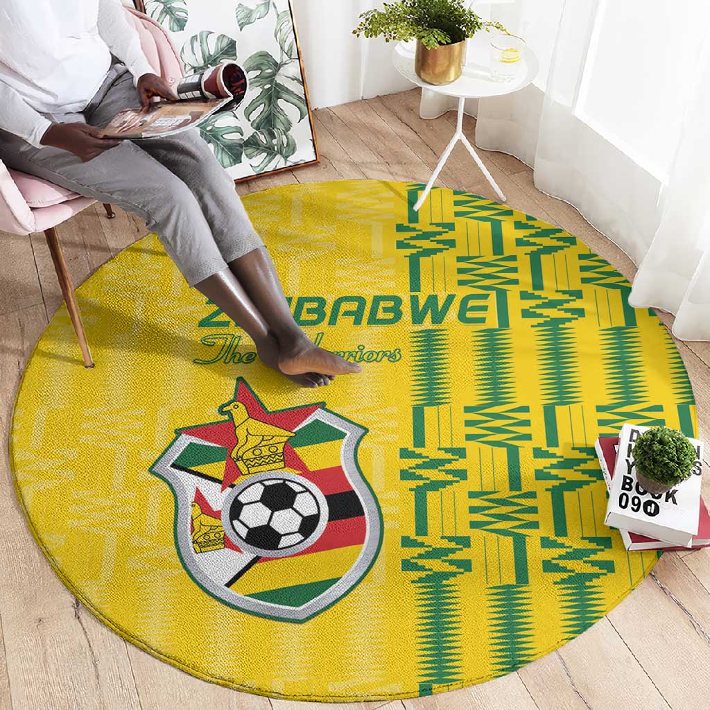 Zimbabwe Football Round Carpet Come On Warriors - Kente Pattern - Wonder Print Shop