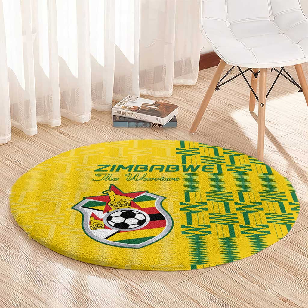 Zimbabwe Football Round Carpet Come On Warriors - Kente Pattern - Wonder Print Shop