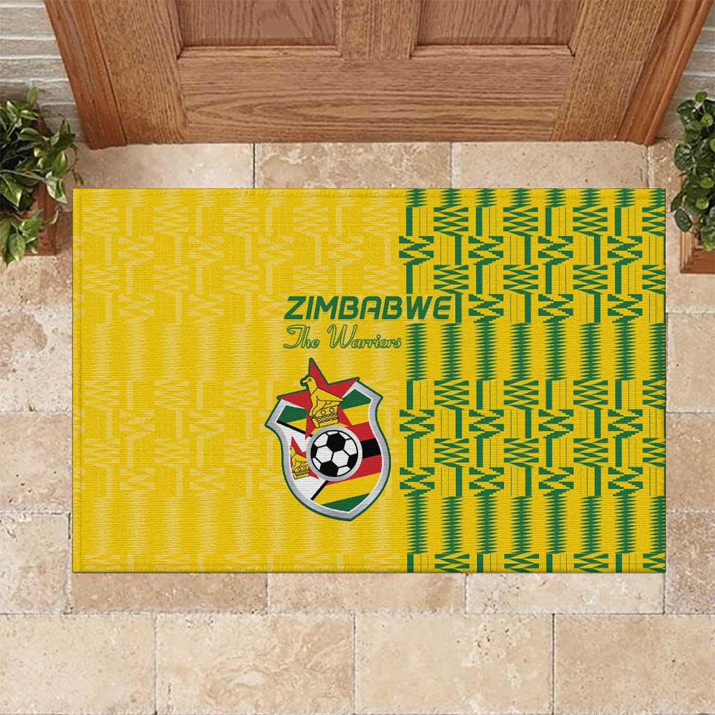Zimbabwe Football Rubber Doormat Come On Warriors - Kente Pattern - Wonder Print Shop