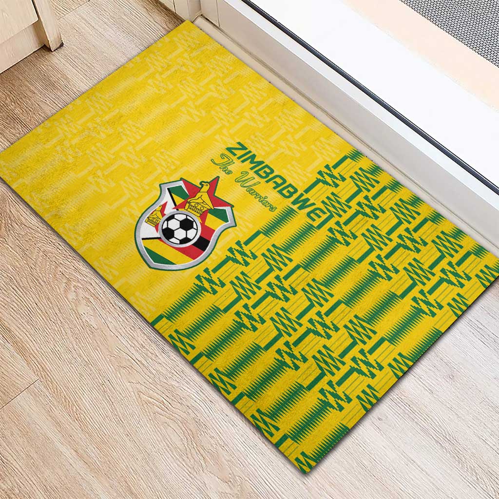 Zimbabwe Football Rubber Doormat Come On Warriors - Kente Pattern - Wonder Print Shop