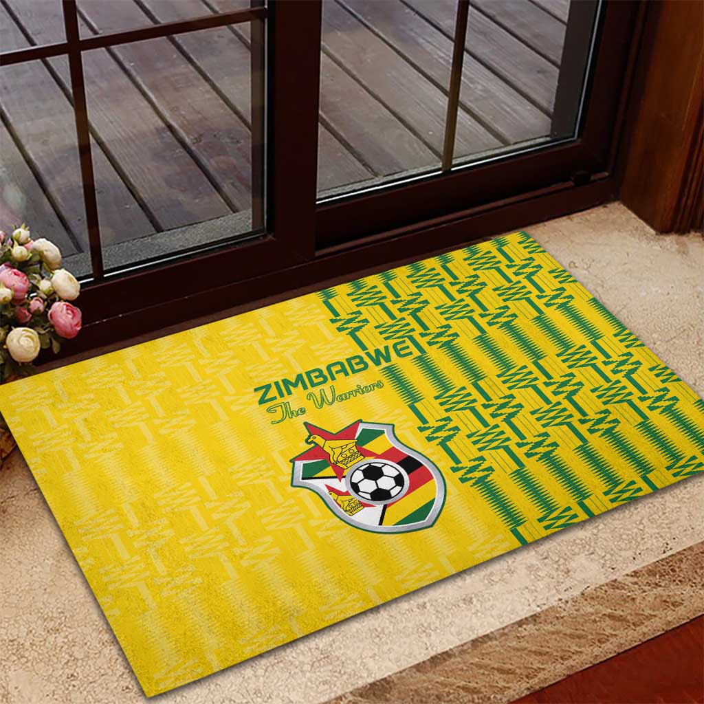 Zimbabwe Football Rubber Doormat Come On Warriors - Kente Pattern - Wonder Print Shop