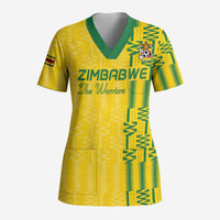 Custom Zimbabwe Football Scrub Top Come On Warriors - Kente Pattern - Wonder Print Shop