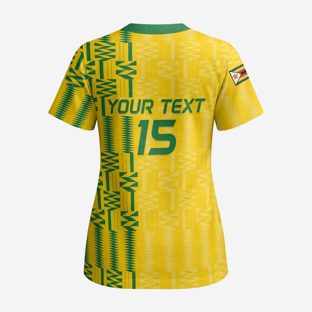 Custom Zimbabwe Football Scrub Top Come On Warriors - Kente Pattern - Wonder Print Shop