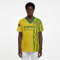 Custom Zimbabwe Football Scrub Top Come On Warriors - Kente Pattern - Wonder Print Shop