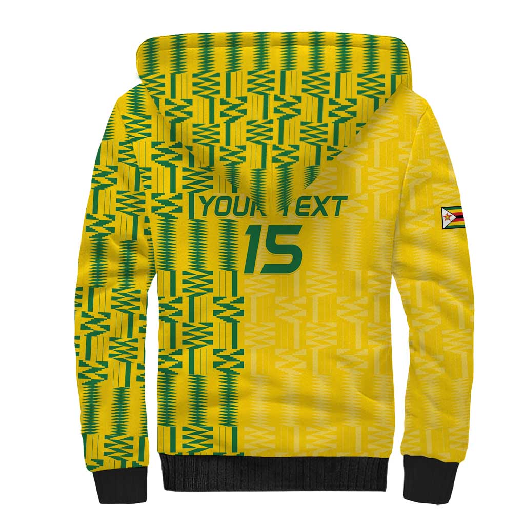 Custom Zimbabwe Football Sherpa Hoodie Come On Warriors - Kente Pattern - Wonder Print Shop