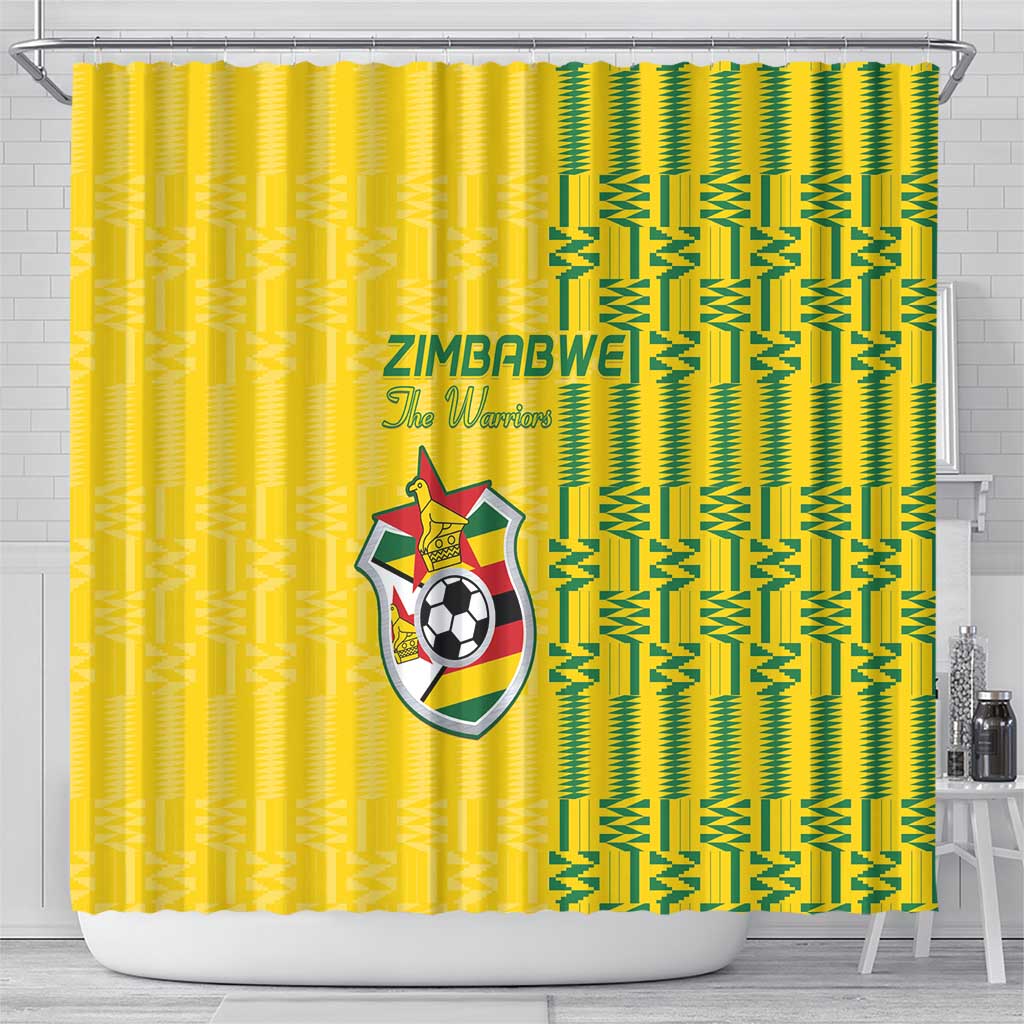 Zimbabwe Football Shower Curtain Come On Warriors - Kente Pattern - Wonder Print Shop
